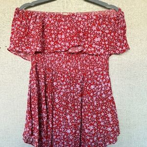 Promesa Floral Off Shoulder Romper | Red | Pink | Boho | Summer | Size L